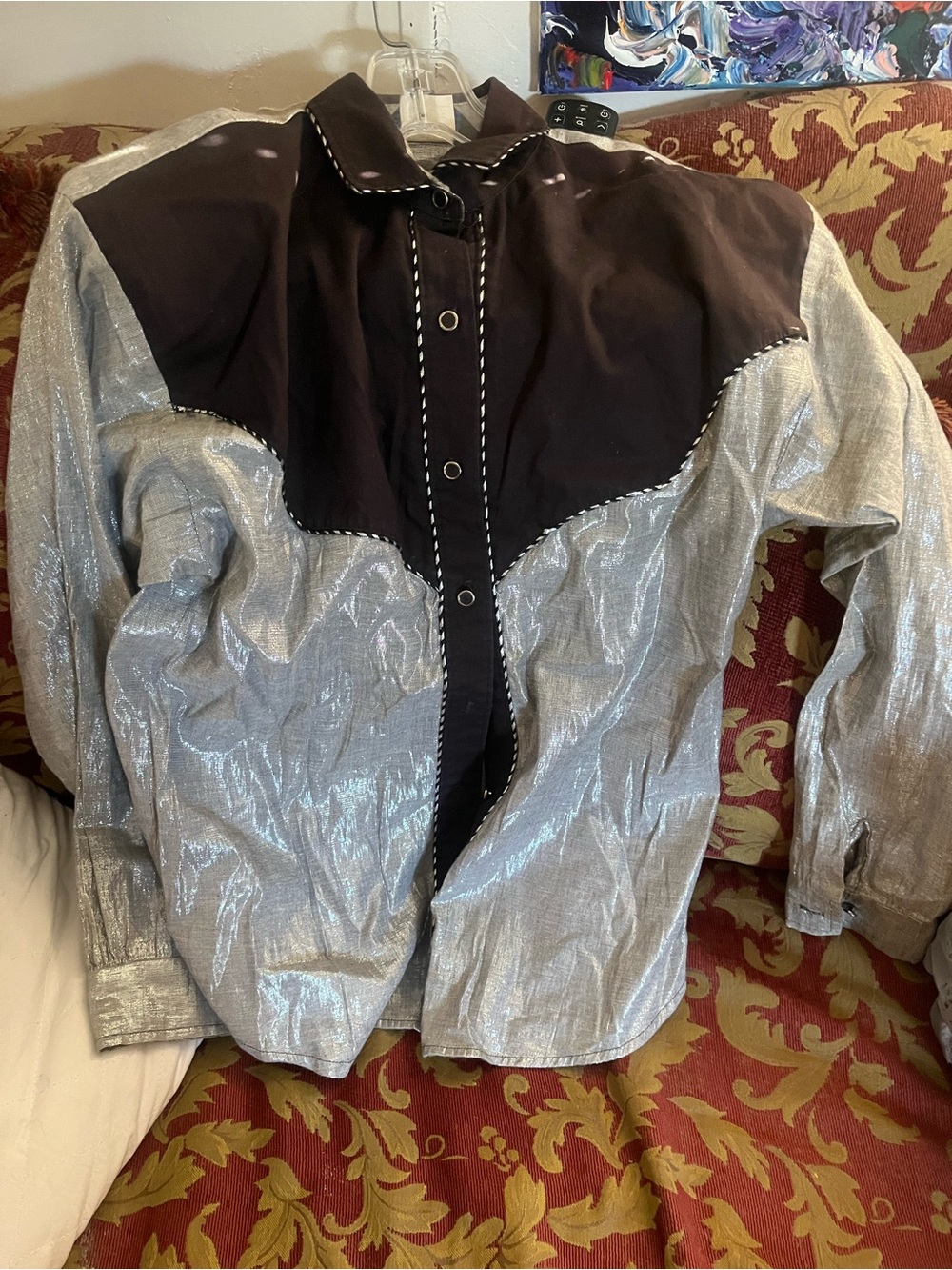 Roper Silver Shimmer Western Shirt Jacket with Black Yoke